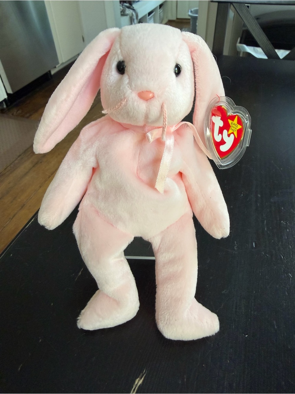 Ty Pink Hoppity Beanie Baby Bunny with Heart Tag